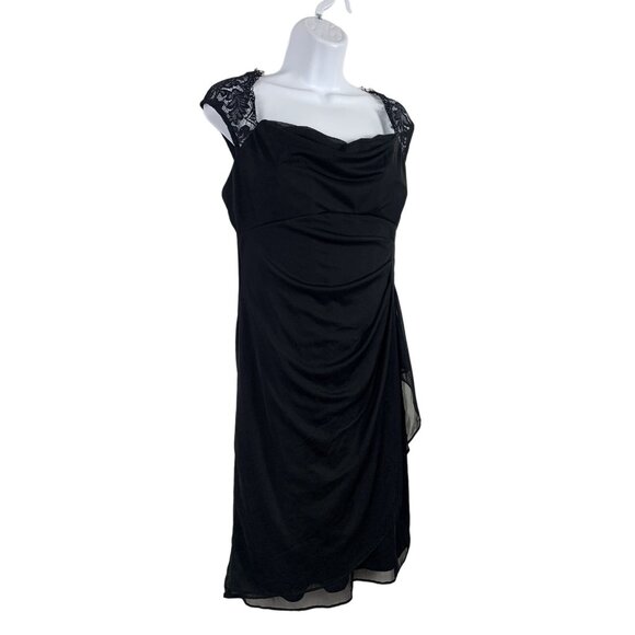 Scarlett Nite Black Lace Back Cocktail Dress With Ruched Detail And Draped Front - Picture 3 of 12